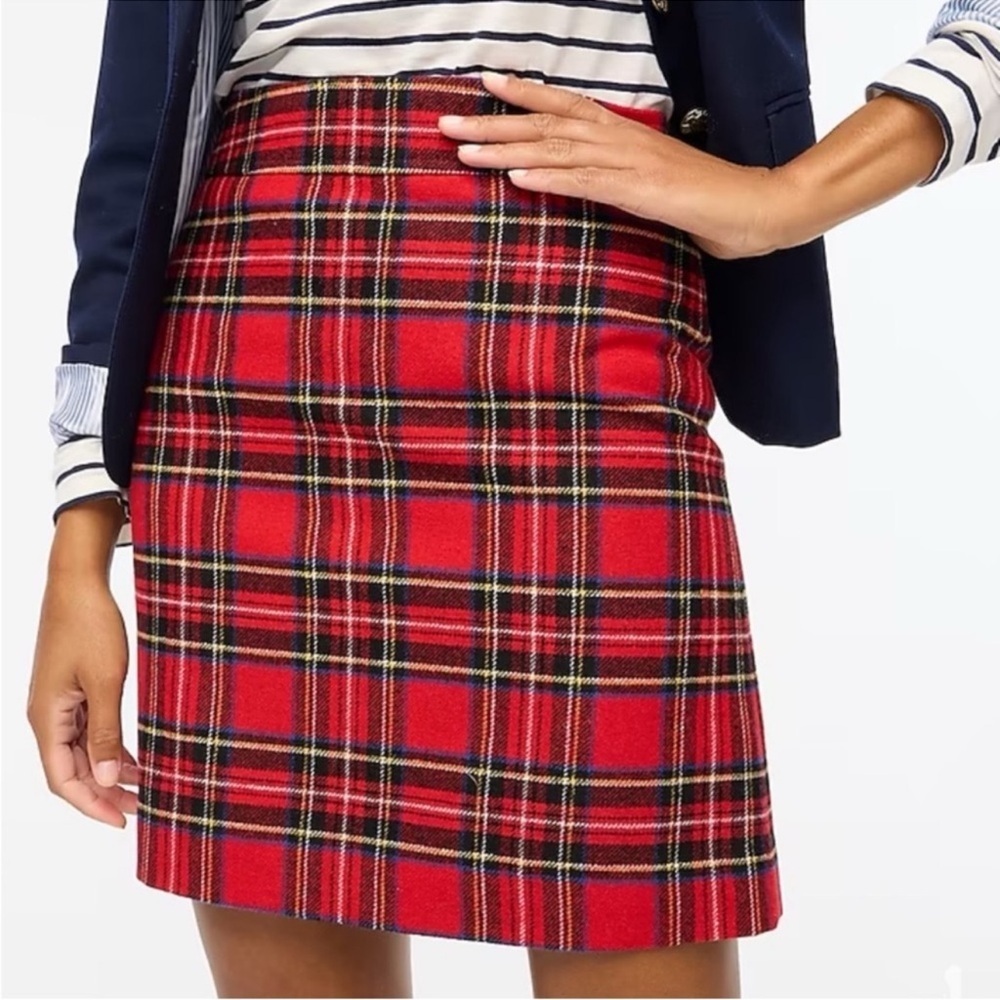 NWT J Crew A-Line Tartan Wool Blend Red Plaid Skirt 8 zipper broken - Picture 2 of 8